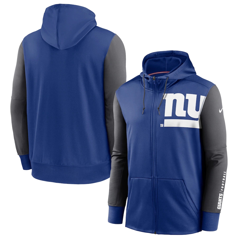 NFL Nike New York Giants Royal Charcoal Fan Gear Mascot Performance FullZip Hoodie